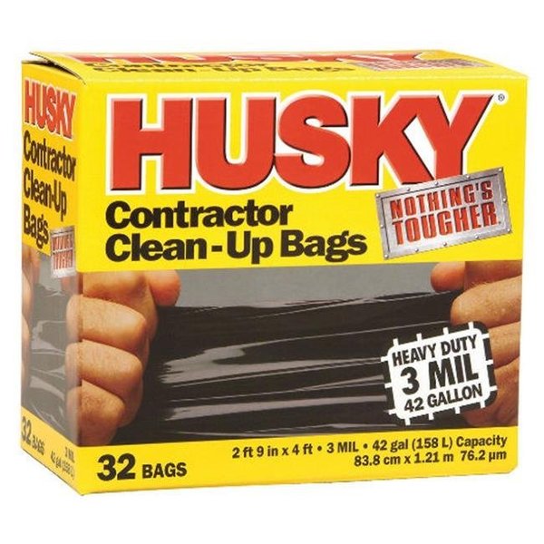 Poly-America Contractor Trash Bags, 42 gal, 2 ft 9 in x 4 ft, 3 mil, Heavy Duty, Black, 32 Pack PAMHK42WC032B